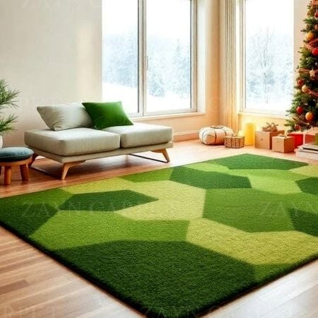 Handcrafted Green Geometric Modern Living Room Rug